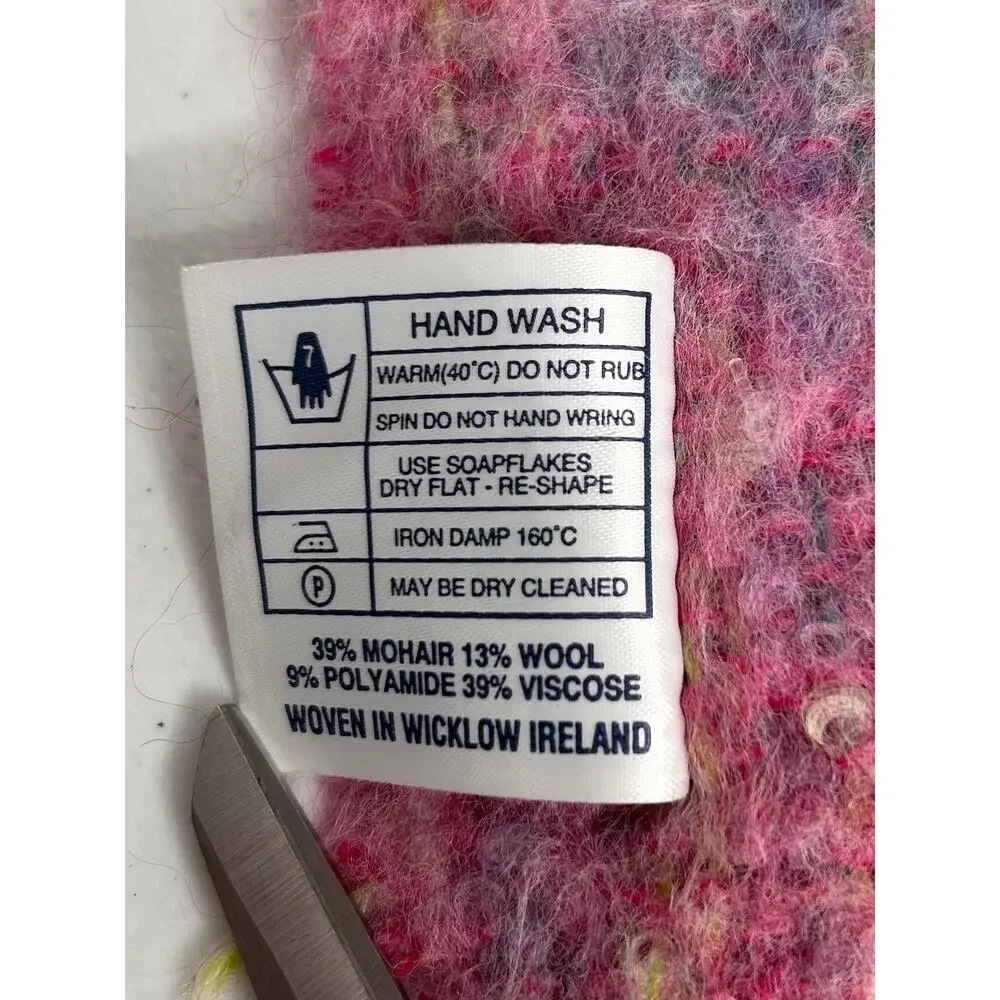DONEGAL DESIGN Mohair Wool Scarf Ireland Woven Pink Fringe Pastels Cozy artsy
